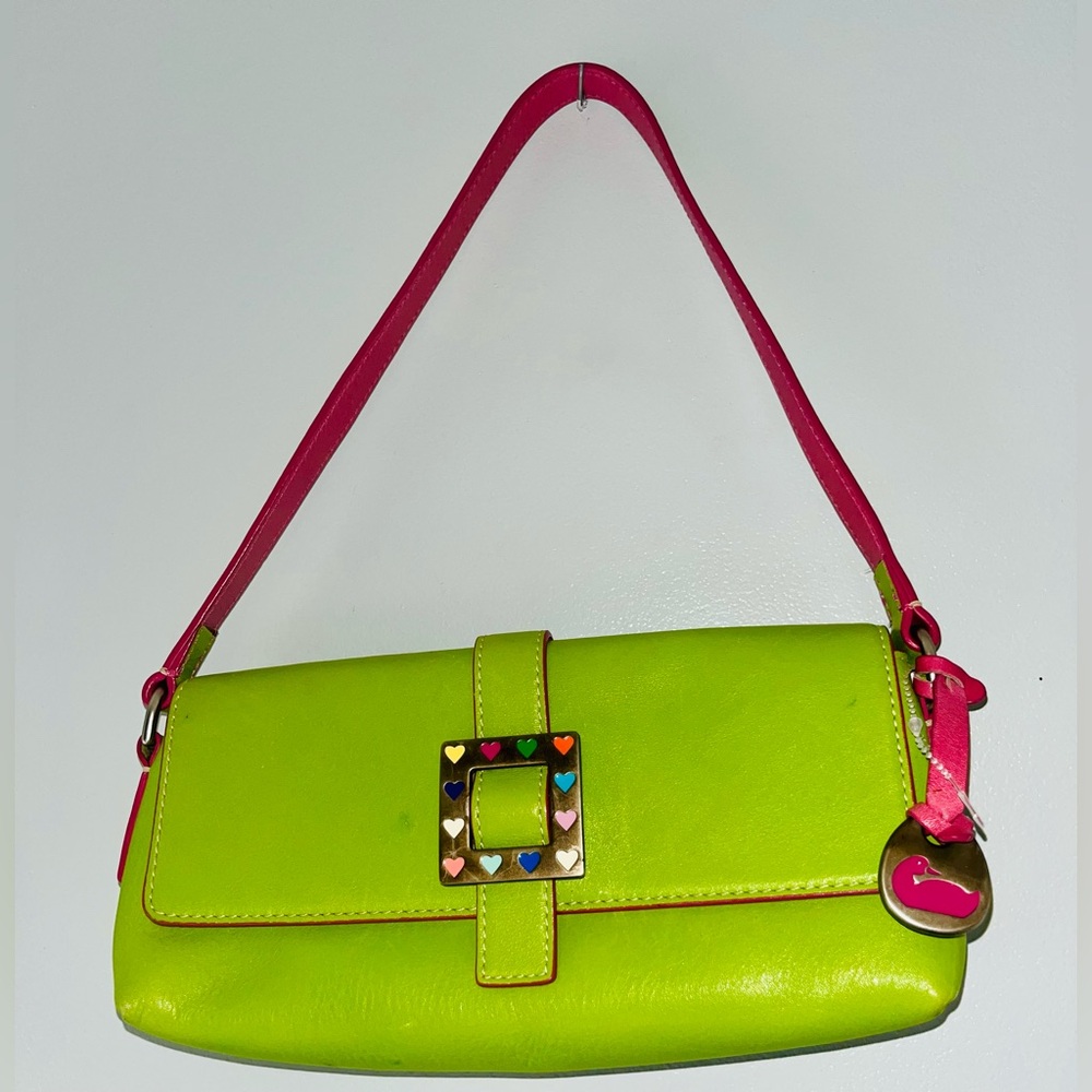 Leather green Dooney and Bourke Green And Pink Leather Shoulder Bag